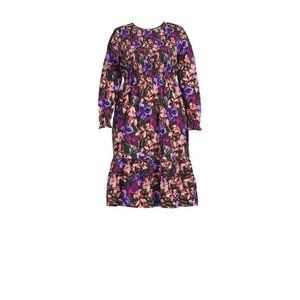 Women's Floral Plus Size Tiered Peasant Midi Dress 4X Pullover